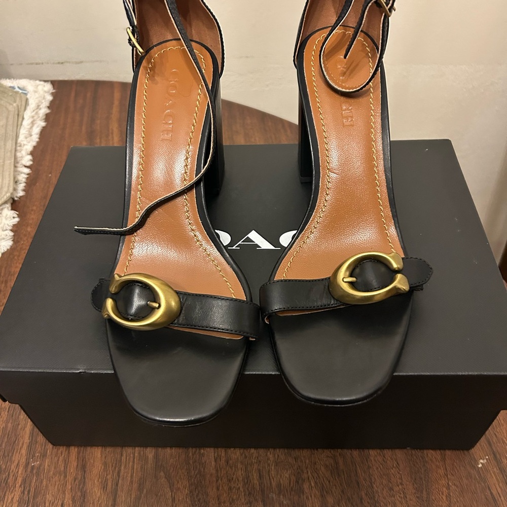 Coach Black and Gold Strappy Heels